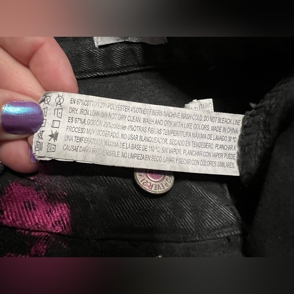 Forever 21 Metallic Foil Pink Black Straight Leg Jeans 26 - Picture 12 of 16